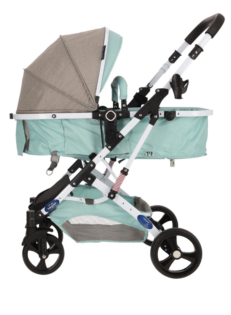 BABY PLUS Premium Luxury Foldable Baby Stroller |Adjustable 6 Reclining Positions, Safety Harness, UV Protection Canopy, Compact Design | Lightweight & Portable Travel Pram for Newborns & Toddlers (0-4 Years) MINT/GRAY - Image 5