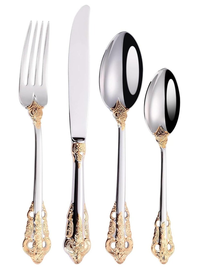 Gorgeous Cutlery Set Part Gold Knife Fork Spoon Stainless Steel Flatware Silverware 24 Pieces Tableware Service for 6 Packed in a Gift Box Dishwasher Safe Antipasto Cappuccino - Image 1