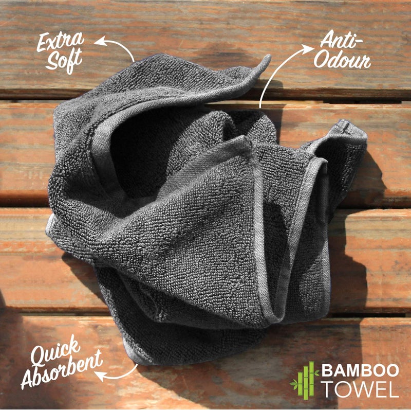 AUXIMPRO Bamboo Bath & Swim Towel, Super Absorbent & Soft, Antibacterial, 600 GSM, Full Size 140 cm x 70 cm, Grey - Image 2