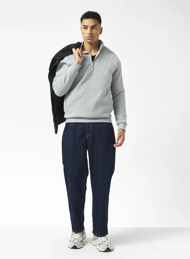 BRAVE SOUL Funnel Neck Quarter Zip Sweatshirt