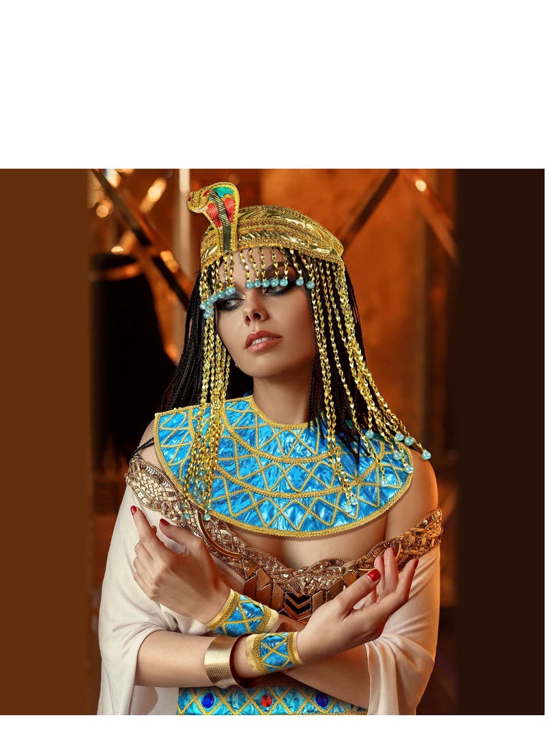 عصابة رأس مصرية نسائية على شكل ثعبان مرصع بالخرز على شكل تاج، إكسسوار تنكرية للفتيات لحفلات التنكر والحفلات التنكرية (مقاس واحد) - Image 2