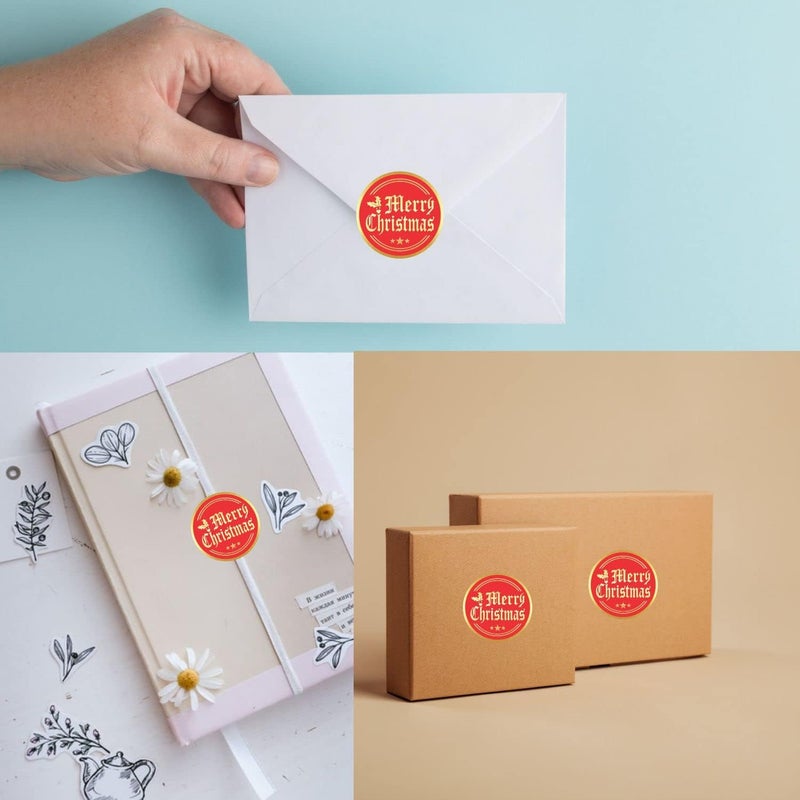 PARTH IMPEX Merry Christmas Stickers Seals Labels - (Pack of 120) 2" Large Round Gold Foil Stamping on Red for Cards Gift Envelopes Boxes - Image 4