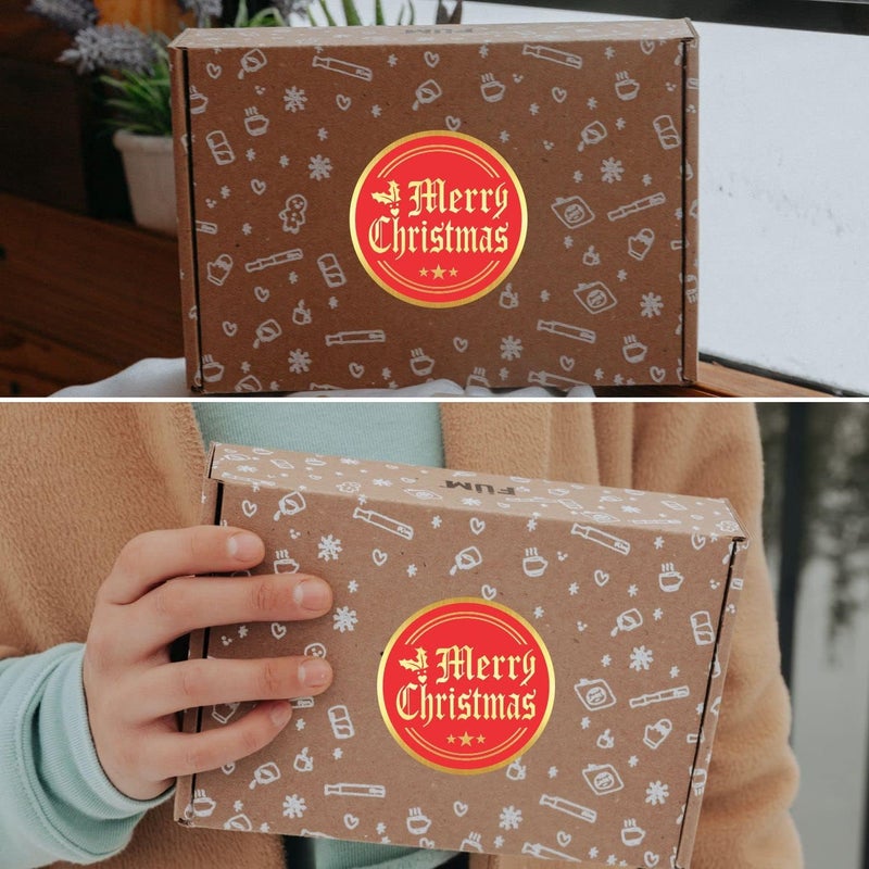PARTH IMPEX Merry Christmas Stickers Seals Labels - (Pack of 120) 2" Large Round Gold Foil Stamping on Red for Cards Gift Envelopes Boxes - Image 3