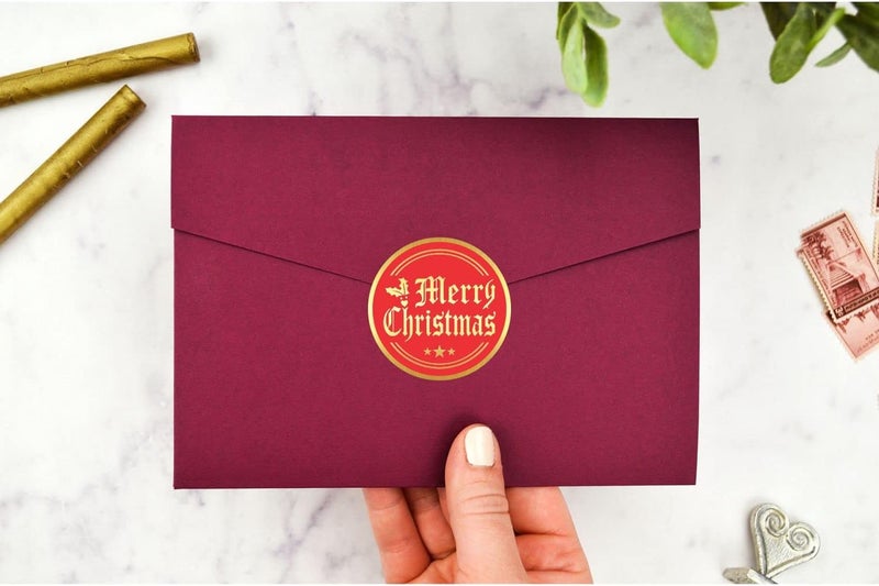PARTH IMPEX Merry Christmas Stickers Seals Labels - (Pack of 120) 2" Large Round Gold Foil Stamping on Red for Cards Gift Envelopes Boxes - Image 5