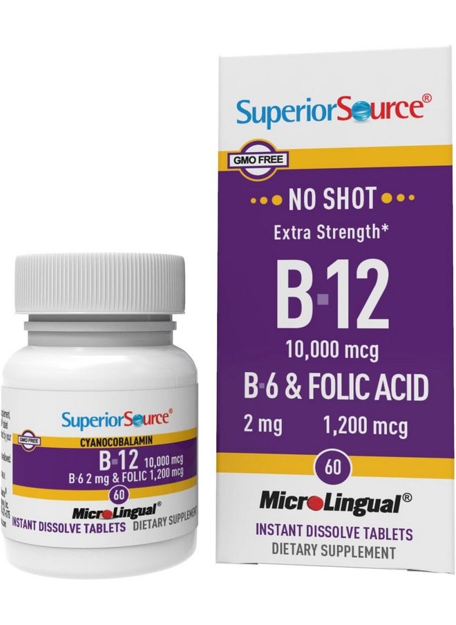 Superior Source Superior Source No Shot Vitamin B12 Cyanocobalamin (10000 mcg), B6, Folic Acid, Quick Dissolve MicroLingual Tablets, 60 Count, Increase Energy, Healthy Heart, Boost Metabolism, Stress Support, Non-GMO  - Image 1