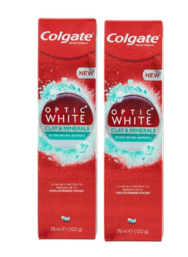 Colgate 2 Piece Set Optic White Clay and Minerals Remove Stains and Restore Natural Whiteness Mint 2X75 ml - Image 1