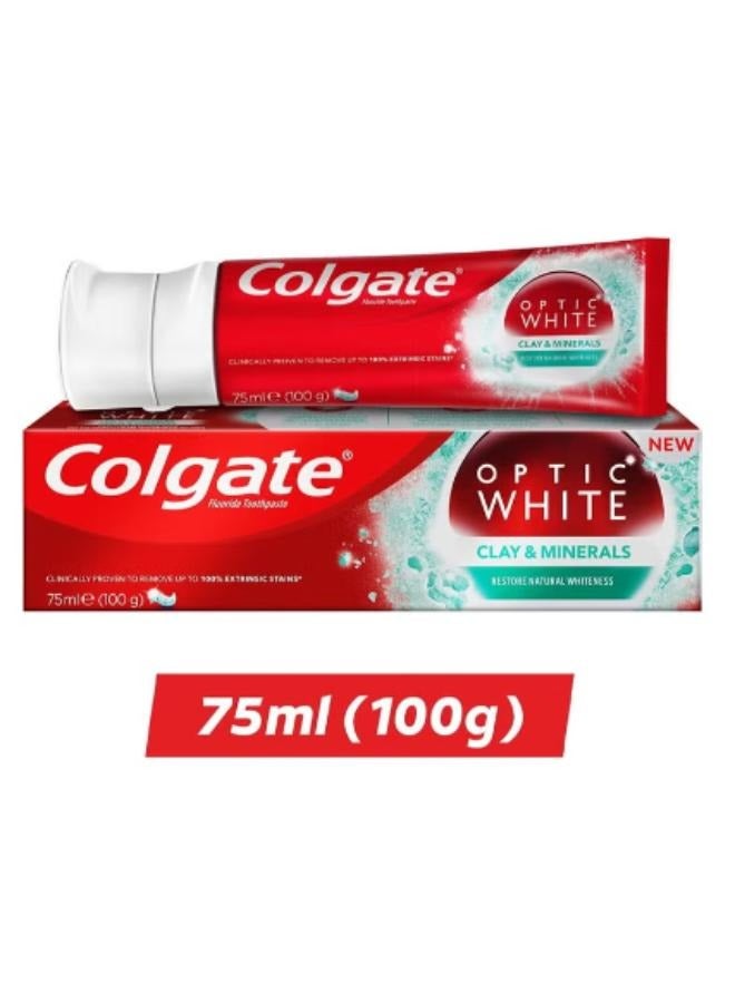 Colgate 2 Piece Set Optic White Clay and Minerals Remove Stains and Restore Natural Whiteness Mint 2X75 ml - Image 2