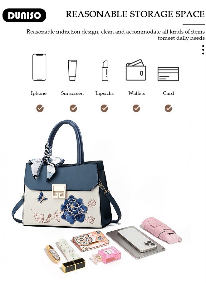 DUNISO Women's Large-capacity Shoulder Bag, Fashion Elegant Handbag, Multi-pocket PU Leather Crossbody Bag,Ladies Retro design Handbag Tote Bags Clutch Bag,Luxurious Ladies Casual Tote Purse Shoulder Bag  - Image 5