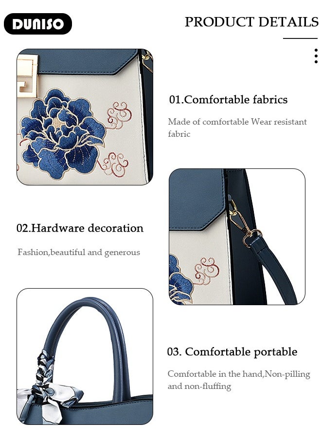 DUNISO Women's Large-capacity Shoulder Bag, Fashion Elegant Handbag, Multi-pocket PU Leather Crossbody Bag,Ladies Retro design Handbag Tote Bags Clutch Bag,Luxurious Ladies Casual Tote Purse Shoulder Bag  - Image 4