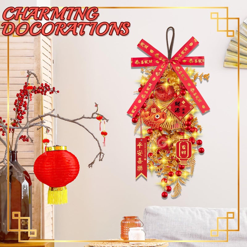 Denylo pro Chinese New Year Wreath with Pomegranate Gold Leaver Flower Wreath Chinese Spring Festival Hanging Ornament for Wall Door Windows Spring Festival Decor - Image 5