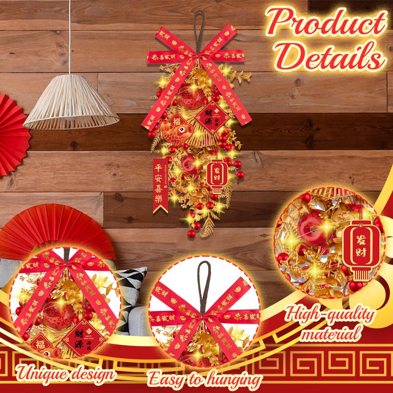 Denylo pro Chinese New Year Wreath with Pomegranate Gold Leaver Flower Wreath Chinese Spring Festival Hanging Ornament for Wall Door Windows Spring Festival Decor - Image 3