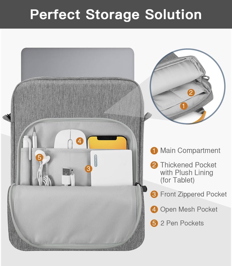 MoKo 13.3-14 Inch Laptop Sleeve Bag Fits Mac Neo 13-inch A18 Pro, Mac Pro 13.3" M2 2022/M5/M5 Pro/M5 Max 14.2" 2026, Mac Air 13.6" M5 2026, Handle Carrying Case with Shoulder Strap, Dark Gray - Image 5