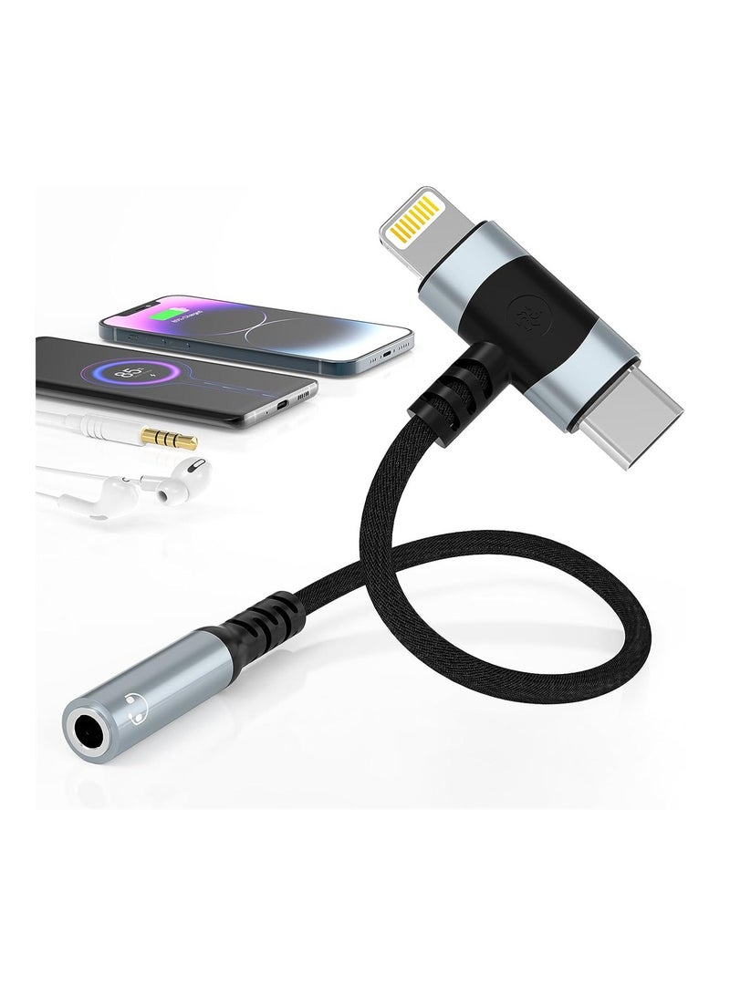 Excefore Lightning to 3.5 mm Headphone Jack Adapter 2-IN-1 Headphone Adapter for iPhone Type C to 3.5mm Female Headphone Jack Adapter Compatible with Samsung Galaxy - Image 1