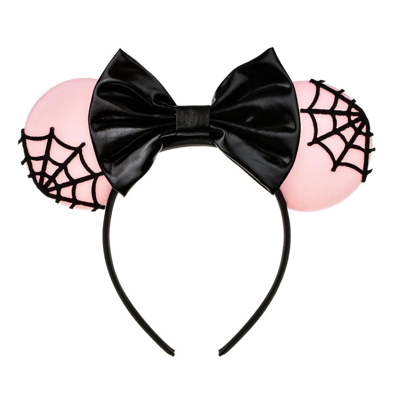 A Miaow A Miaow Halloween Mouse Ears Headband Pumpkin Ghost Skull Poison Apple Hair Hoop Sparkly Bow Headpiece Costume for Women Pink Spider