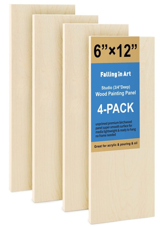 Falling in Art Unfinished Birch Wood Panels Kit for Painting, Wooden Canvas 4 Pack of 6x12’’ Studio 3/4’’ Deep, Cradle Boards for Pouring, Art, Crafts, Burning and More - Image 1