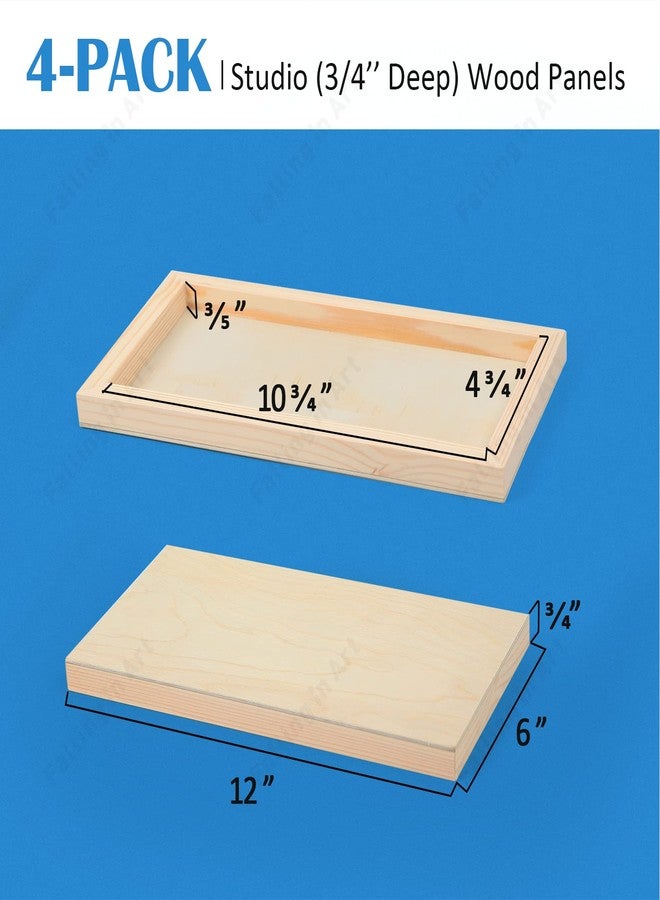 Falling in Art Unfinished Birch Wood Panels Kit for Painting, Wooden Canvas 4 Pack of 6x12’’ Studio 3/4’’ Deep, Cradle Boards for Pouring, Art, Crafts, Burning and More - Image 2