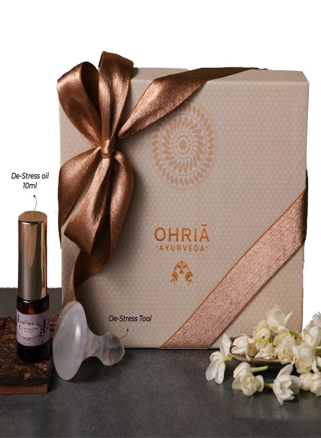 Ohria Ayurveda Stress Relief Tool & De-Stress Oil Duo | Ayurvedic Self-Care with Lavender, Orange & Ylang Ylang | Clear Quartz Massage Tool for Relaxation, Glow & Emotional Balance - Image 2