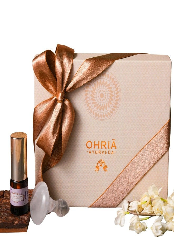Ohria Ayurveda Stress Relief Tool & De-Stress Oil Duo | Ayurvedic Self-Care with Lavender, Orange & Ylang Ylang | Clear Quartz Massage Tool for Relaxation, Glow & Emotional Balance - Image 1