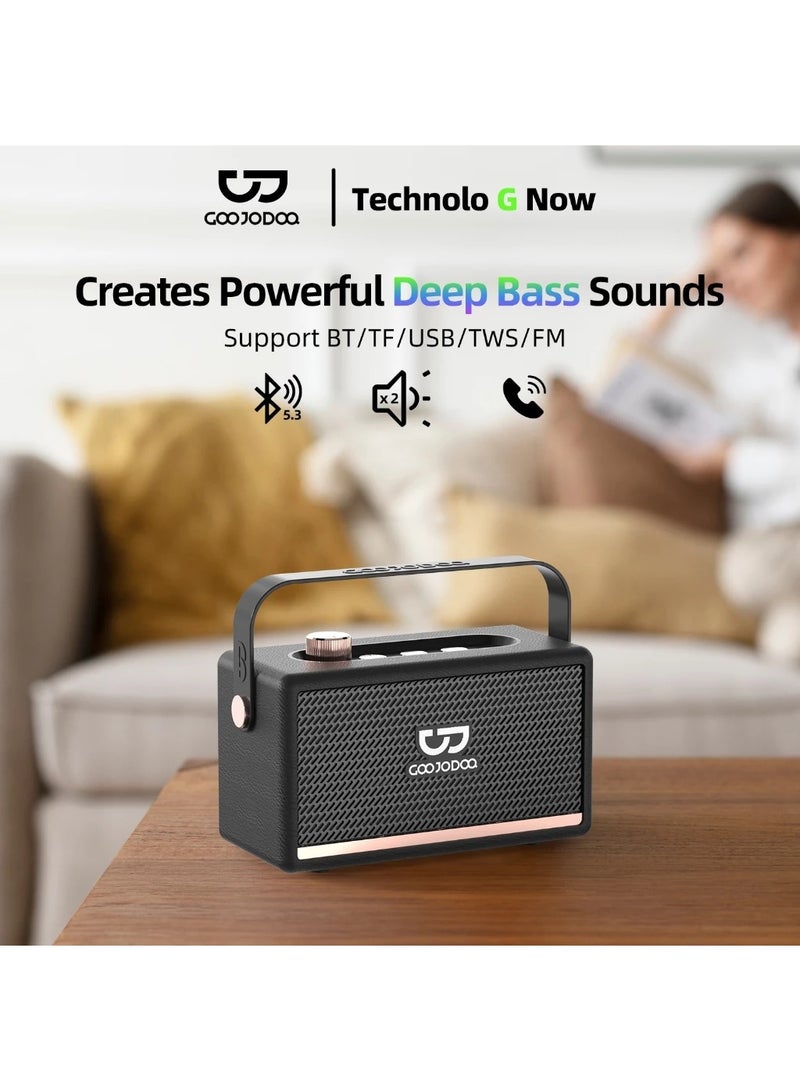 جوجودوك مكبر صوت لاسلكي GOOJODOQ بتقنية Bluetooth 5.3 المزدوجة، يدعم BT/TF/USB/TWS/FM - أسود - Image 2