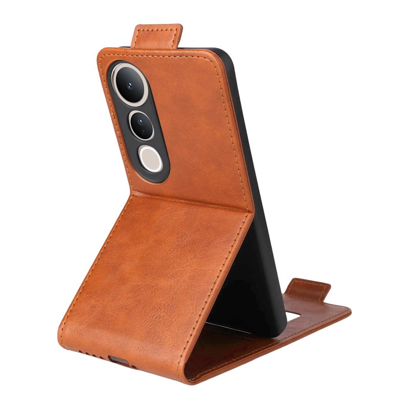 BURAQ Case Cover For vivo V50 Lite 5G Global Magnetic Vertical Flip Leather Phone Case with Buckle(Brown) - Image 4
