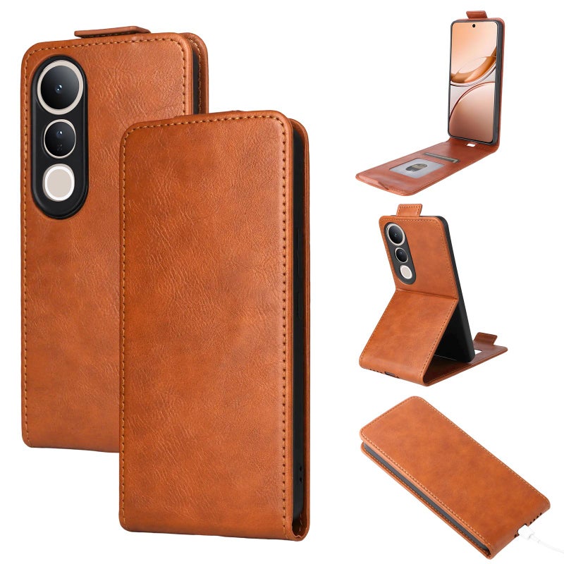 BURAQ Case Cover For vivo V50 Lite 5G Global Magnetic Vertical Flip Leather Phone Case with Buckle(Brown) - Image 1