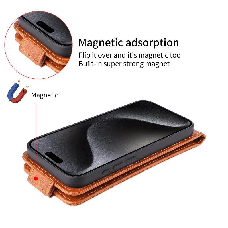 BURAQ Case Cover For vivo V50 Lite 5G Global Magnetic Vertical Flip Leather Phone Case with Buckle(Brown) - Image 5