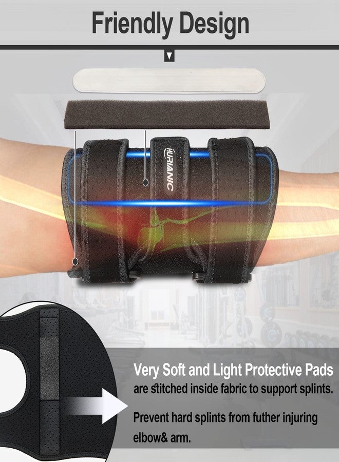 HURIANIC Elbow Brace, Tendonitis and Tennis Elbow pain Relief, Adjustable Stabilizer with Splint for Ulnar Nerve Entrapment and Cubital Tunnel Syndrome, Arm Support straps for Night Sleep Fit Men& Women Black - Image 3