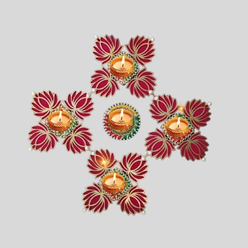 PREETENCY Handmade Set of 26 Pink Lotus Chudi Diya Rangoli Candles with Wax with Multi Color Rings for Diwali Ganesh Chaturthi Laxmi Pooja Home Temple Rangoli Diya Floor Decoration - Image 5