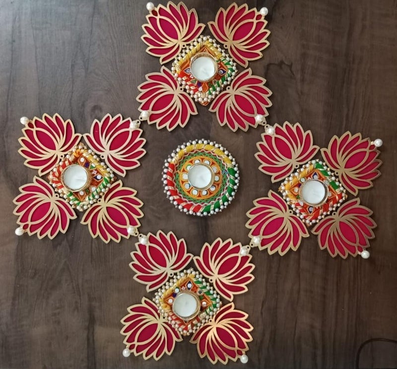PREETENCY Handmade Set of 26 Pink Lotus Chudi Diya Rangoli Candles with Wax with Multi Color Rings for Diwali Ganesh Chaturthi Laxmi Pooja Home Temple Rangoli Diya Floor Decoration - Image 1