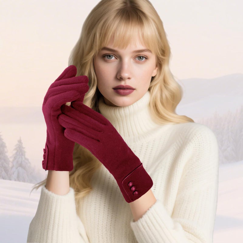 woogwin Womens Winter Gloves Touch Screen Warm Fleece Lined Thick Thermal Windproof Ladies Snow Gloves for Cold Weather (Winered) - Image 2