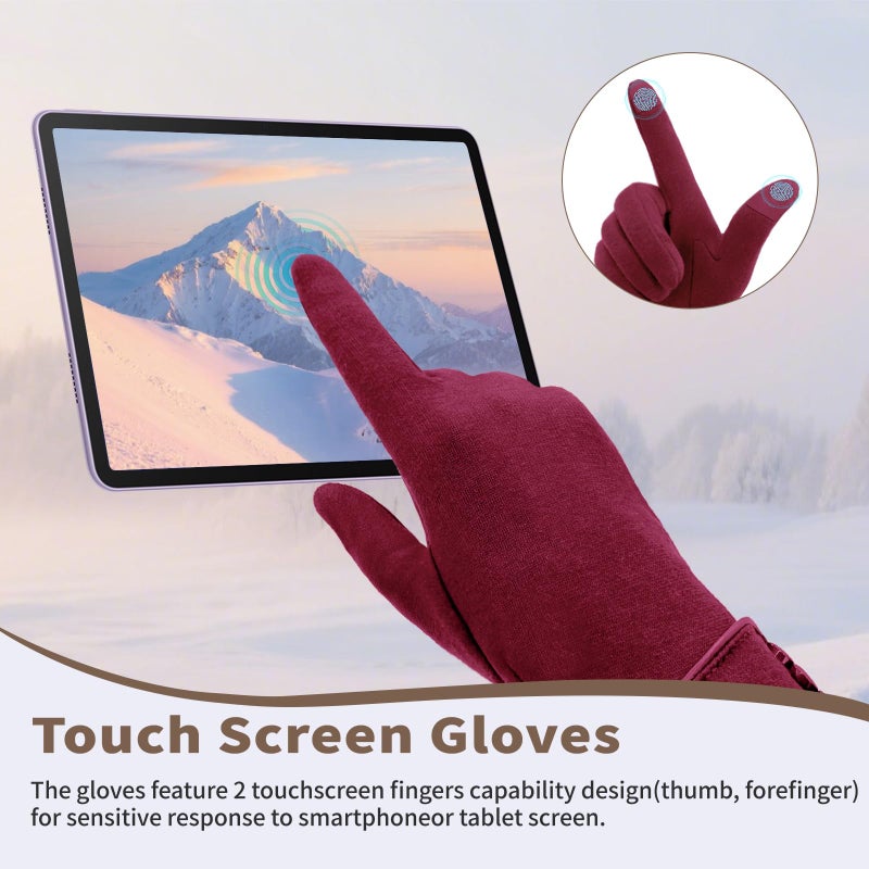 woogwin Womens Winter Gloves Touch Screen Warm Fleece Lined Thick Thermal Windproof Ladies Snow Gloves for Cold Weather (Winered) - Image 3