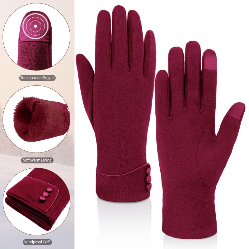 woogwin Womens Winter Gloves Touch Screen Warm Fleece Lined Thick Thermal Windproof Ladies Snow Gloves for Cold Weather (Winered) - Image 4