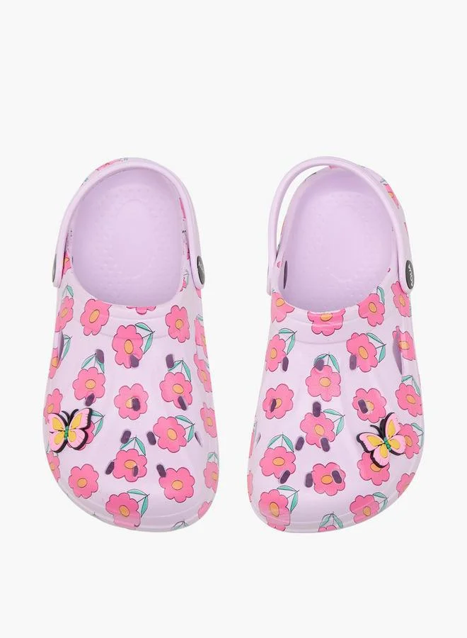 Aqua Girls Floral Print Clogs