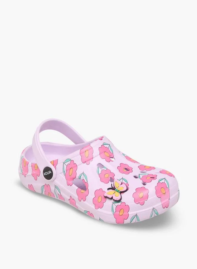 Aqua Girls Floral Print Clogs