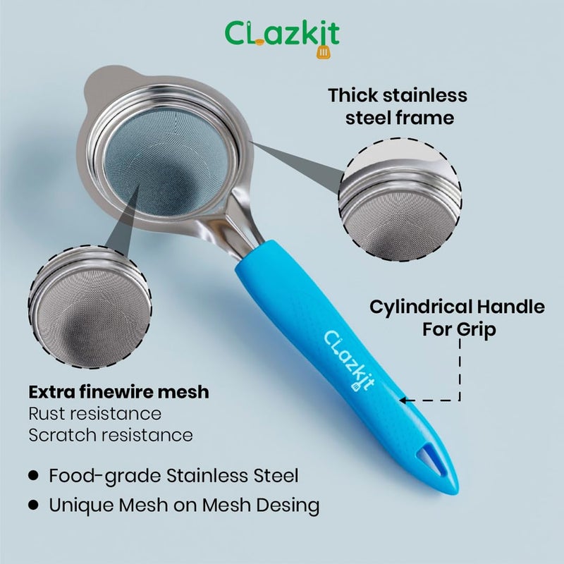 Clazkit Double MESH Tea Coffee Strainer Chai Chhalni/Tea Filter/Juice and Oil Filter I Fitted with Extra Layer of Ultra fine SS Mesh I Stainless Steel I Standard Size for Indian Families. - Image 4