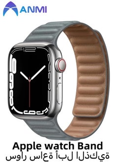 Anmi Leather Magnetic loop Strap Compatible with Apple watch Series Ultra 2 | 9 | 8 Ultra | 8 | 7 | 6 | 5 | 4 | 3 | SE, strap for iWatch Apple Watch Band 42mm 44mm 45mm 49mm (Grey)  - Image 1