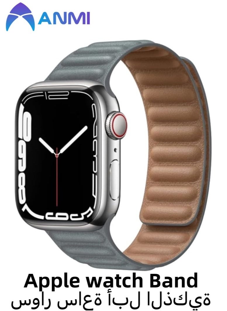 Anmi Leather Magnetic loop Strap Compatible with Apple watch Series Ultra 2 | 9 | 8 Ultra | 8 | 7 | 6 | 5 | 4 | 3 | SE, strap for iWatch Apple Watch Band 42mm 44mm 45mm 49mm (Grey)  - Image 1