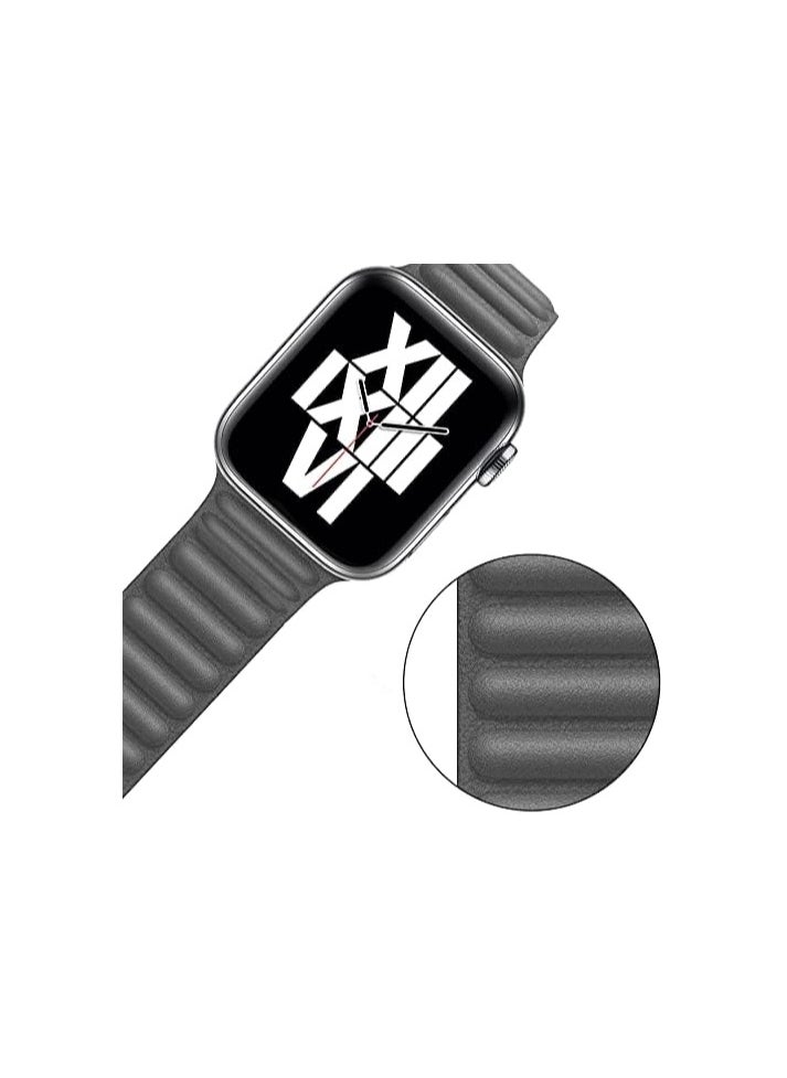 Anmi Leather Magnetic loop Strap Compatible with Apple watch Series Ultra 2 | 9 | 8 Ultra | 8 | 7 | 6 | 5 | 4 | 3 | SE, strap for iWatch Apple Watch Band 42mm 44mm 45mm 49mm (Grey)  - Image 4
