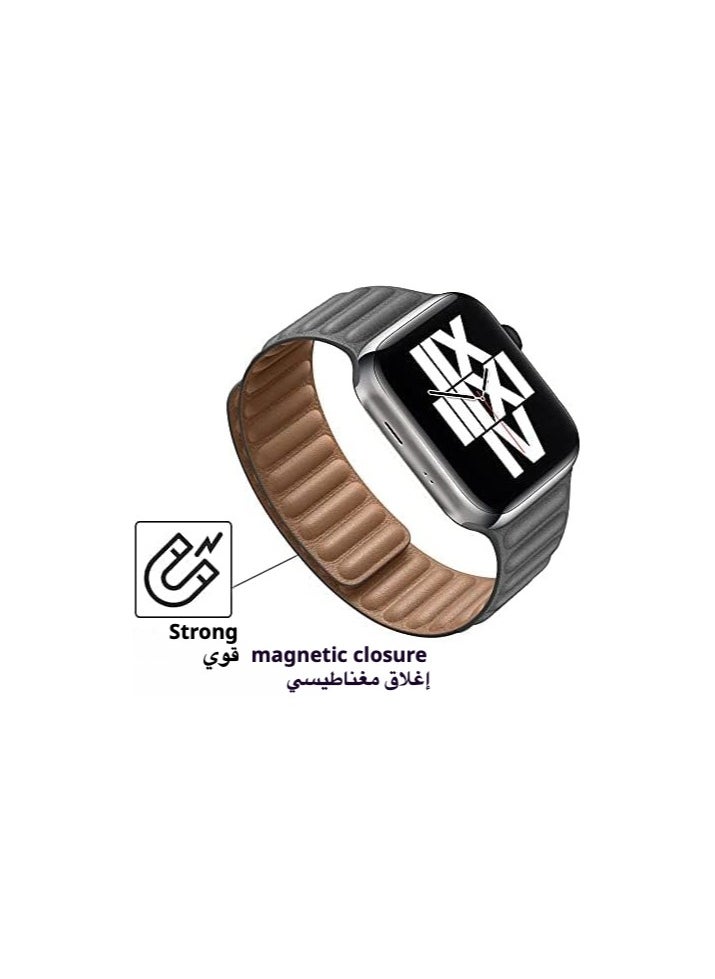 Anmi Leather Magnetic loop Strap Compatible with Apple watch Series Ultra 2 | 9 | 8 Ultra | 8 | 7 | 6 | 5 | 4 | 3 | SE, strap for iWatch Apple Watch Band 42mm 44mm 45mm 49mm (Grey)  - Image 2