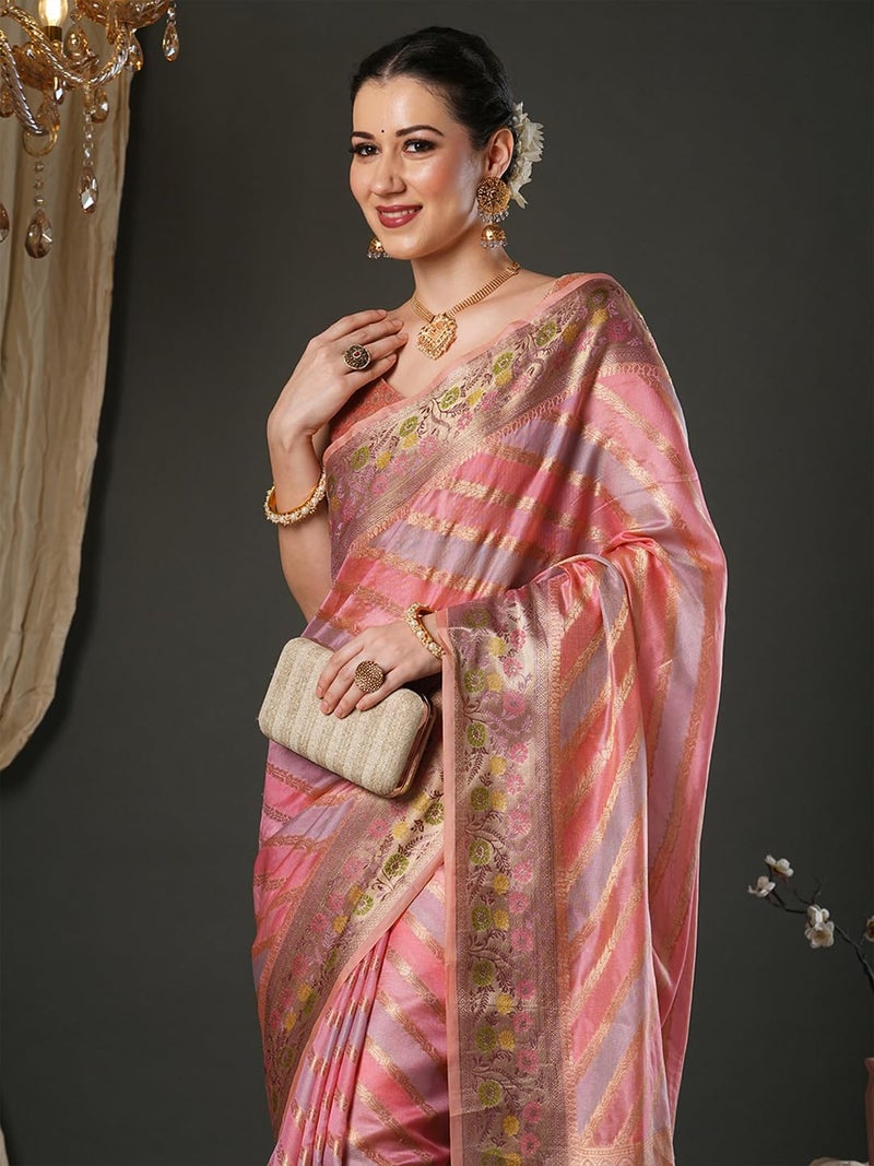 SAREE MALL Women's Pink Organza Ethnic Motif Printed Saree With Unstitched Blouse Piece (UNATI1204_AC) - Image 5