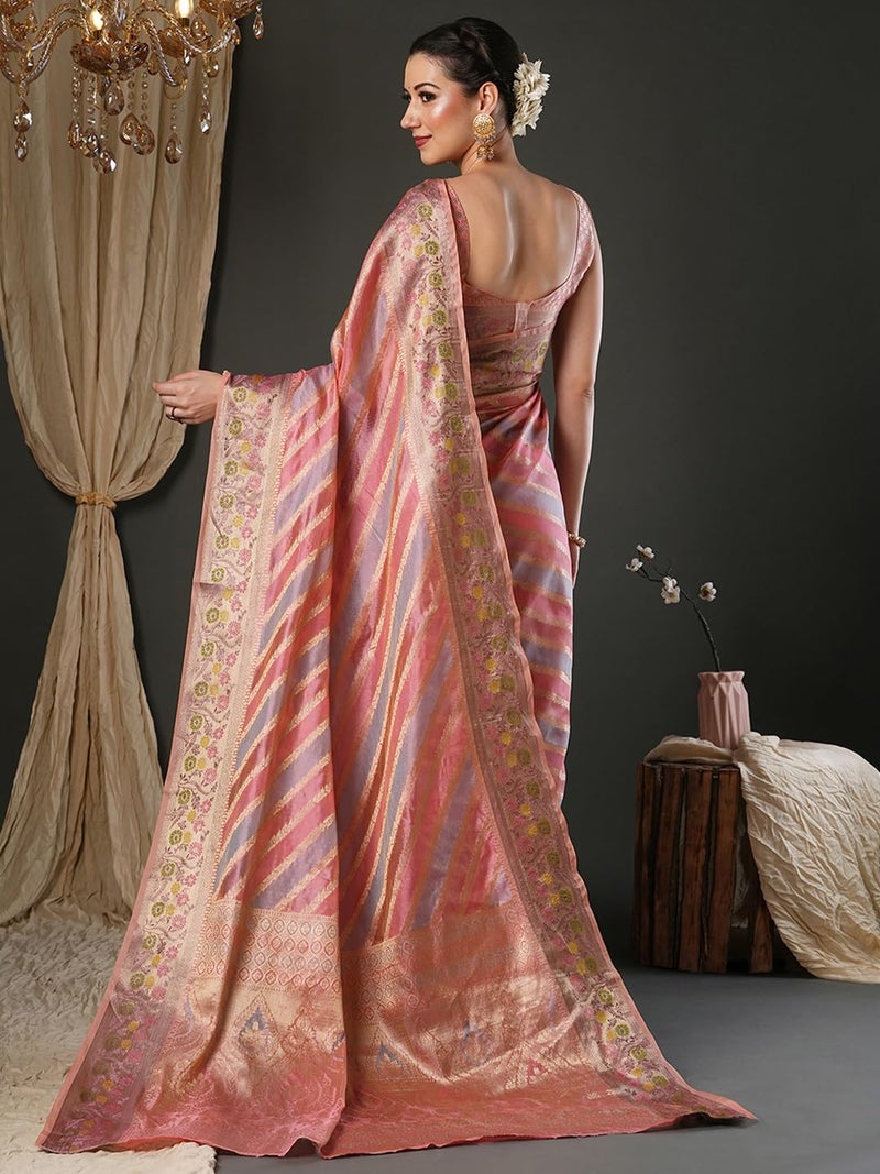 SAREE MALL Women's Pink Organza Ethnic Motif Printed Saree With Unstitched Blouse Piece (UNATI1204_AC) - Image 2