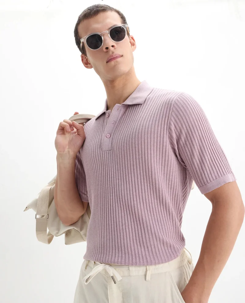 Rare Rabbit Rare Rabbit Men Devr Dusky Pink Cotton Tencel Fabric Short Sleeve Polo