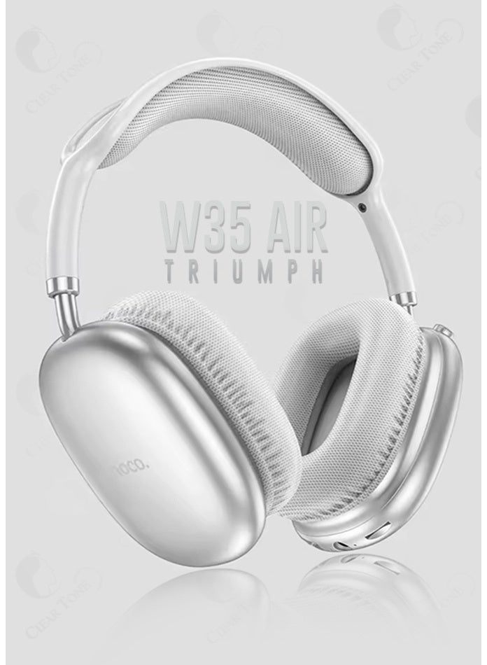 hoco. Premium & Best Quality Wireless Bluetooth Headphones with 45H Playtime - Bluetooth 5.3 | Type-C Fast Charging | 90° Rotatable Ear cups | TF Slot Support Up to 125 GB | Comfort Cushion Pads | Lightweight Premium Build (Silver) - Image 1