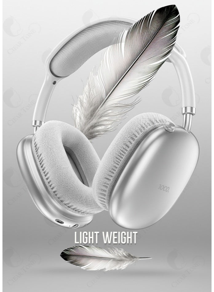 hoco. Premium & Best Quality Wireless Bluetooth Headphones with 45H Playtime - Bluetooth 5.3 | Type-C Fast Charging | 90° Rotatable Ear cups | TF Slot Support Up to 125 GB | Comfort Cushion Pads | Lightweight Premium Build (Silver) - Image 3