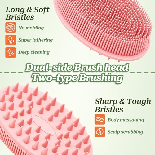 GEENOA Soft Silicone Body Scrubber 2PCS, Dual-Side Silicone Loofah for Shower, Gentle Loofa Alternative, Replaceable Brush Head to be Used Alone or with Long Handle (Blackx2) - Image 4
