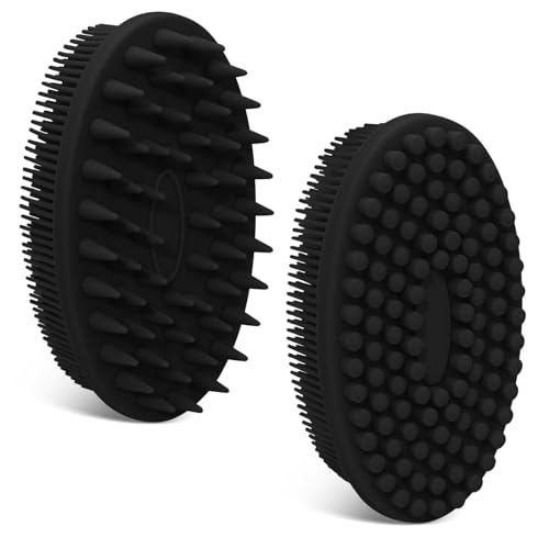 GEENOA Soft Silicone Body Scrubber 2PCS, Dual-Side Silicone Loofah for Shower, Gentle Loofa Alternative, Replaceable Brush Head to be Used Alone or with Long Handle (Blackx2) - Image 1