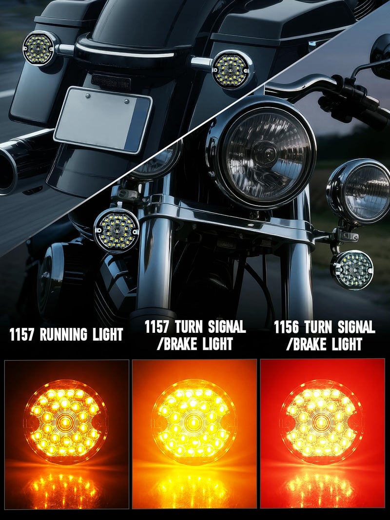 AUDEXEN 3-1/4 Inch LED Turn Signal Kit 1157 Double Base Front Turn Signal + 1156 Single Connector Rear Signals Lights Compatible with Harley Road Glide Road King Softail Ultra Classic Ultra Limited - Image 2