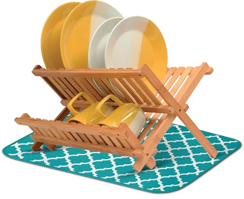Bambüsi Dish Drying Mat - Microfiber Kitchen Counter Mat, Super Absorbent & Quick Dry Dish Drying Pad for Dishes, Utensils, Pots & Pans - Large Reversible Drying Mat for Kitchen Countertops, Coffee Bar, Green - Image 2