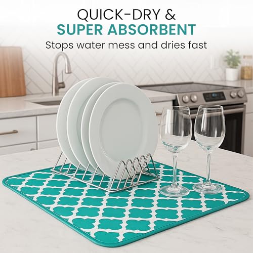 Bambüsi Dish Drying Mat - Microfiber Kitchen Counter Mat, Super Absorbent & Quick Dry Dish Drying Pad for Dishes, Utensils, Pots & Pans - Large Reversible Drying Mat for Kitchen Countertops, Coffee Bar, Green - Image 4