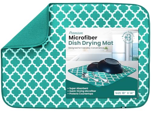 Bambüsi Dish Drying Mat - Microfiber Kitchen Counter Mat, Super Absorbent & Quick Dry Dish Drying Pad for Dishes, Utensils, Pots & Pans - Large Reversible Drying Mat for Kitchen Countertops, Coffee Bar, Green - Image 1